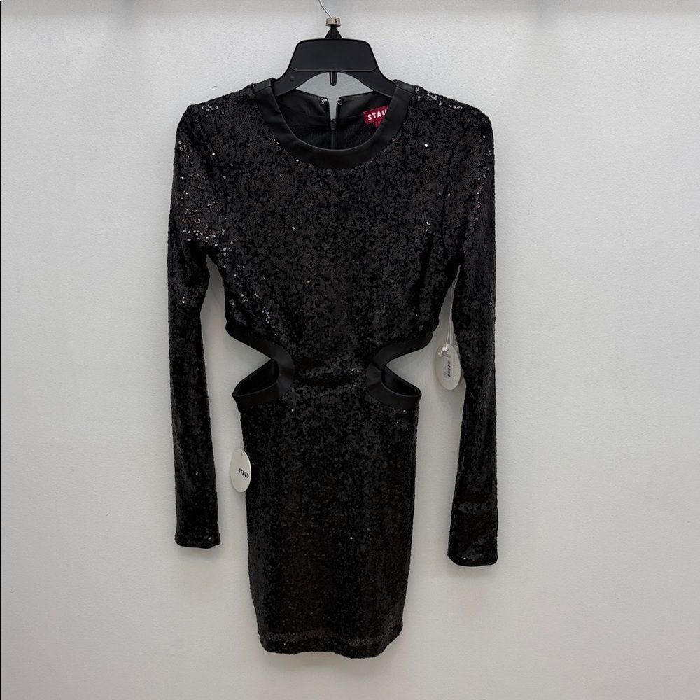STAUD Black Sequin Long Sleeve Dress